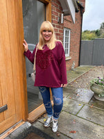 Wine Sequin Heart Sweat Top Sara